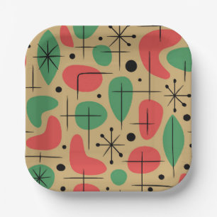 Midcentury Modern Retro Christmas Starbursts Paper Plate