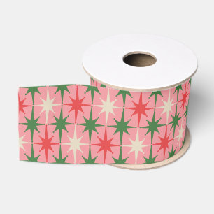 Midcentury Modern Retro Christmas Starbursts Pink Grosgrain Ribbon