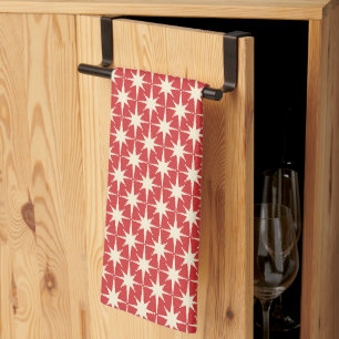 Midcentury Modern Retro Christmas Starbursts Tea Towel