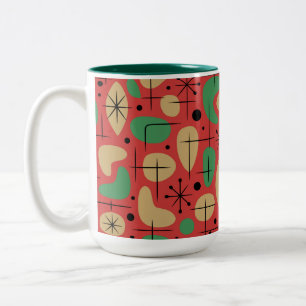 Midcentury Modern Retro Christmas Starbursts Two-Tone Coffee Mug