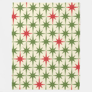 Midcentury Modern Retro Christmas Stars Pattern Fleece Blanket