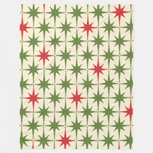 Midcentury Modern Retro Christmas Stars Pattern Fleece Blanket (Front)