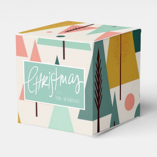 Midcentury Modern Retro Turquoise Christmas Trees Favour Box (Front Side)