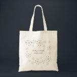 Midcentury Modern Retro Vintage Style Wedding Tote Bag<br><div class="desc">These custom printed tote bags feature a fun retro vibe with a Mid-century Modern style design. Colourful atomic asterisks or snowflake shapes decorate this bag. The black asterisk shapes are tipped with circles of blue,  magenta,  green,  orange and yellow. Use the template fields to easily personalise with your information.</div>