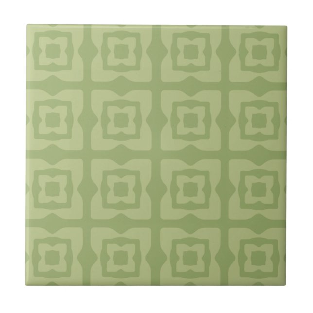 Midcentury Modern Squares Pattern Chartreuse Green Tile (Front)