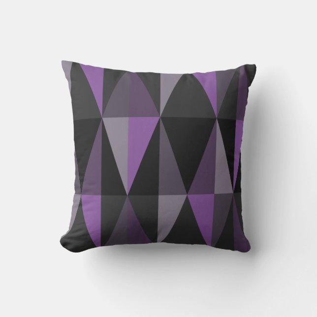 MidCentury Modern Triangles Dark Violet Cushion (Front)