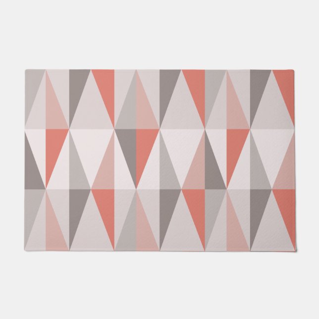 MidCentury Modern Triangles Salmon Pink Doormat (Front)