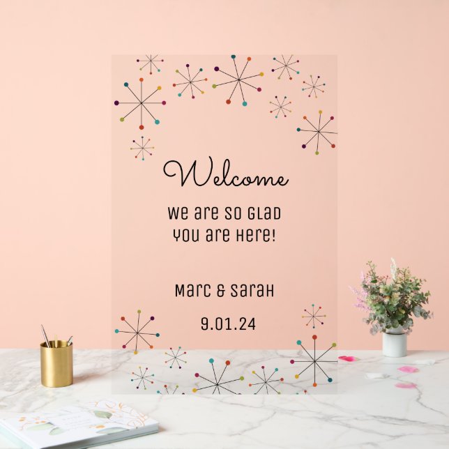 Midcentury Modern Wedding Welcome Acrylic Sign (Wedding)