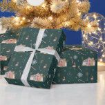 Midcentury Palm Springs Christmas Pink House Wrapping Paper<br><div class="desc">Pattern with illustrations of a midcentury modern style pink house with palm trees,  snowflakes,  flamingos,  and candy canes.</div>