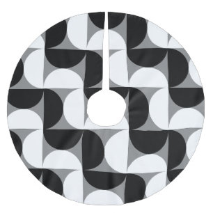 Midcentury Pattern Bowls Black White Brushed Polyester Tree Skirt