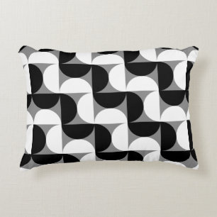 Midcentury Pattern Bowls Black White Decorative Cushion