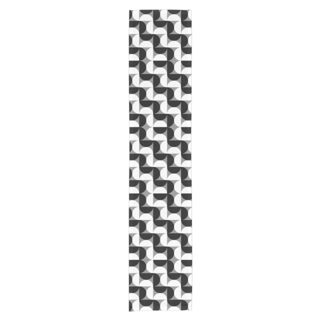 Midcentury Pattern Bowls Black White Short Table Runner (Front)