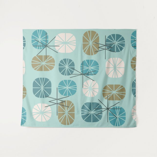 Midcentury Pattern Oblongs Aquamarine Gold Tapestry (Front (Horizontal))