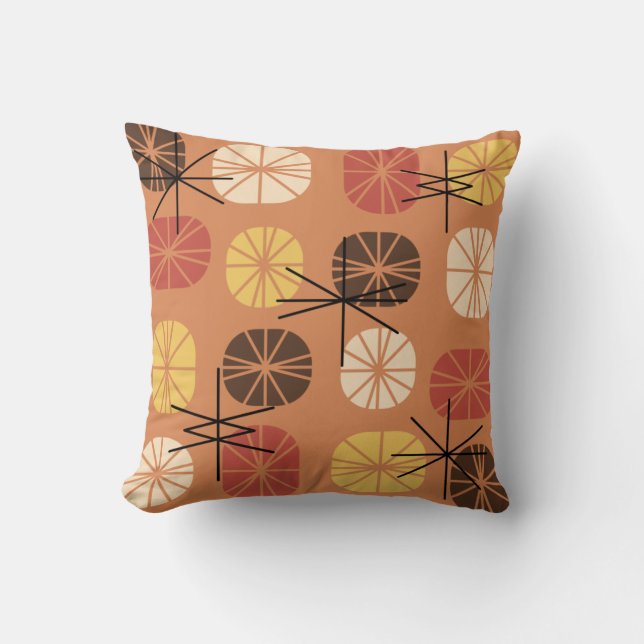 Midcentury Pattern Oblongs Autumn Orange Cushion (Front)