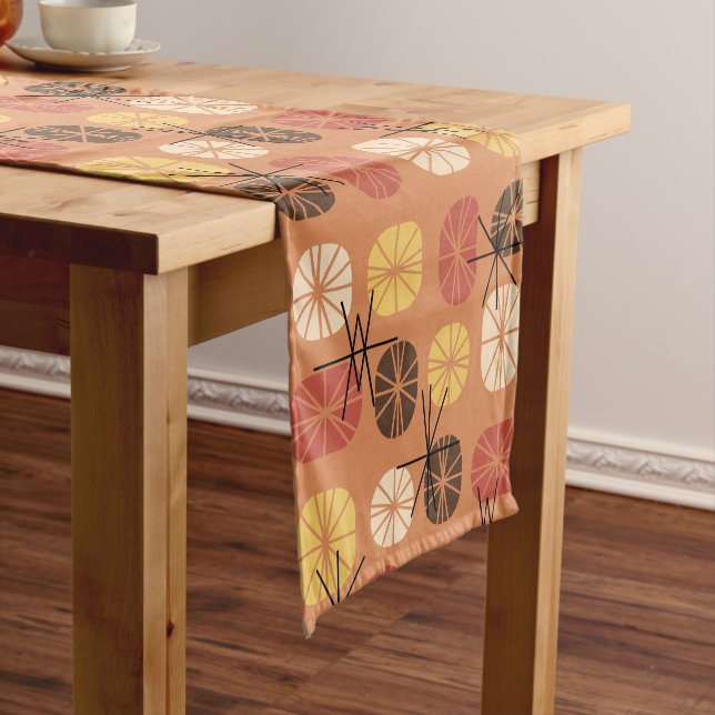 Midcentury Pattern Oblongs Autumn Orange Short Table Runner (In Situ)