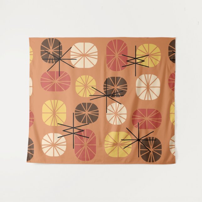 Midcentury Pattern Oblongs Autumn Orange Tapestry (Front (Horizontal))