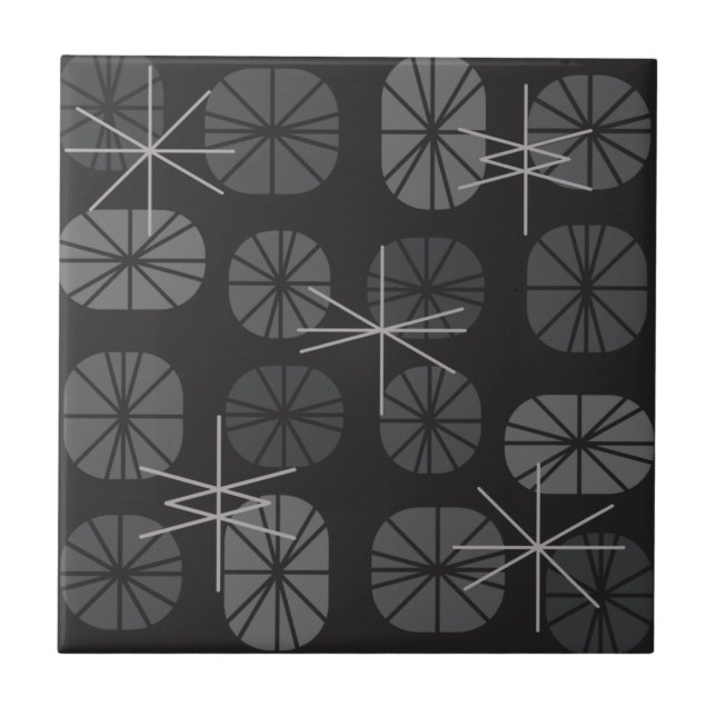 Midcentury Pattern Oblongs Dark Grey Tile (Front)