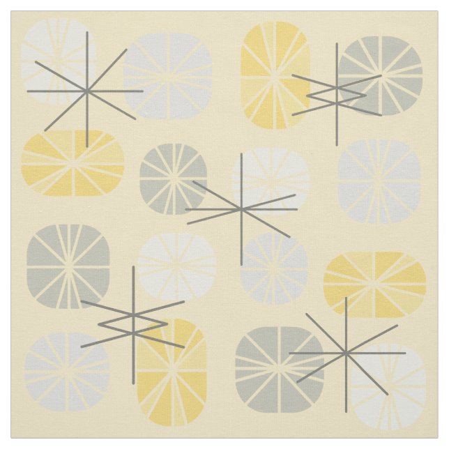Midcentury Pattern Oblongs Yellow Grey Fabric (Swatch)