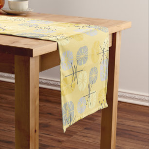 Midcentury Pattern Oblongs Yellow Grey Short Table Runner