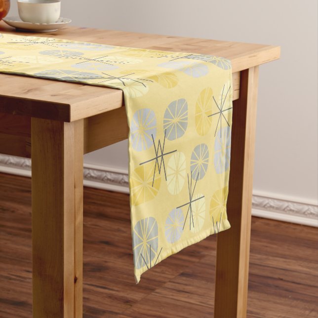 Midcentury Pattern Oblongs Yellow Grey Short Table Runner (In Situ)