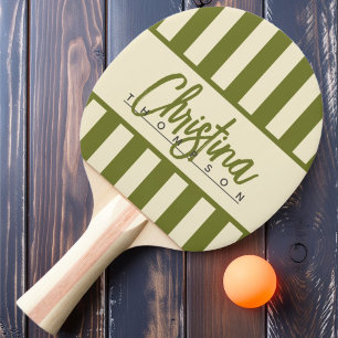 MidCentury Polo Candy Striping Sweet Olive Painted Ping Pong Paddle