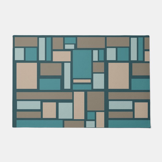 Midcentury Rectangles Pattern Teal & Gold Doormat (Front)
