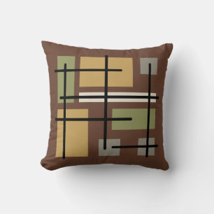 Midcentury Rectangles Squares Brown Multicolored Cushion