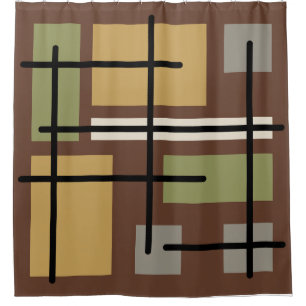 Midcentury Rectangles Squares Brown Multicolored Shower Curtain