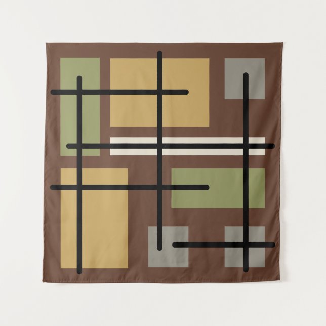 Midcentury Rectangles Squares Brown Multicolored Tapestry (Front)