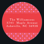 MidCentury Red Pink Cute Christmas Return Address Classic Round Sticker<br><div class="desc">Retro MidCentury Red Pink Cute Custom Merry Christmas Classic Return Address Classic Round Sticker</div>