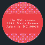 MidCentury Red Pink Cute Christmas Return Address Classic Round Sticker<br><div class="desc">Retro MidCentury Red Pink Cute Custom Merry Christmas Classic Return Address Classic Round Sticker</div>