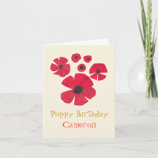 MidCentury Red Poppies Cute Folded Greeting Card (Front)