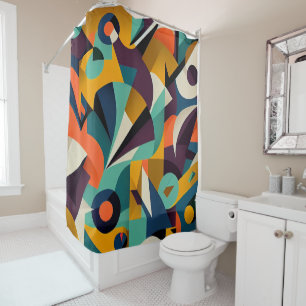 Midcentury Retro Abstract Pattern    Shower Curtain