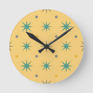 Midcentury Starburst Seamless Pattern Round Clock