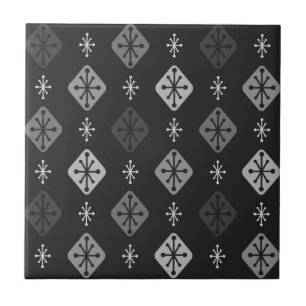 Midcentury Starbursts Diamonds Dark Grey Tile