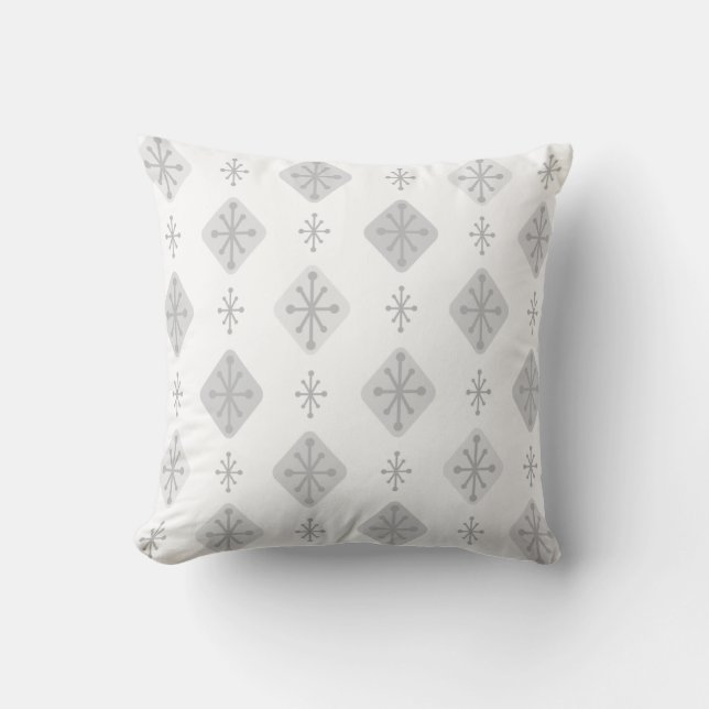 Midcentury Starbursts Diamonds Light Grey Cushion (Front)
