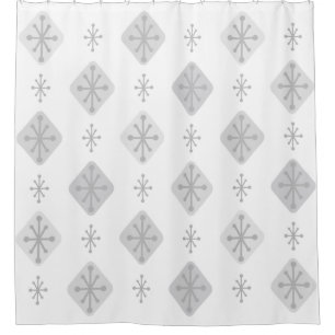 Midcentury Starbursts Diamonds Light Grey Shower Curtain