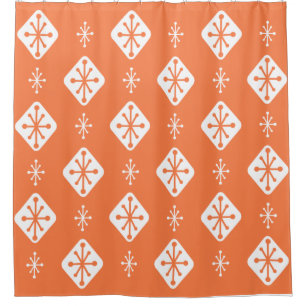 Midcentury Starbursts Diamonds Orange Shower Curtain