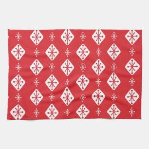 Midcentury Starbursts Diamonds Red Tea Towel