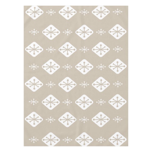 Midcentury Starbursts Diamonds Taupe Tablecloth (Front)