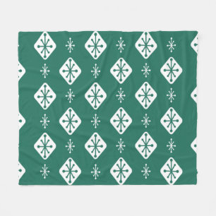 Midcentury Starbursts Diamonds Teal Fleece Blanket