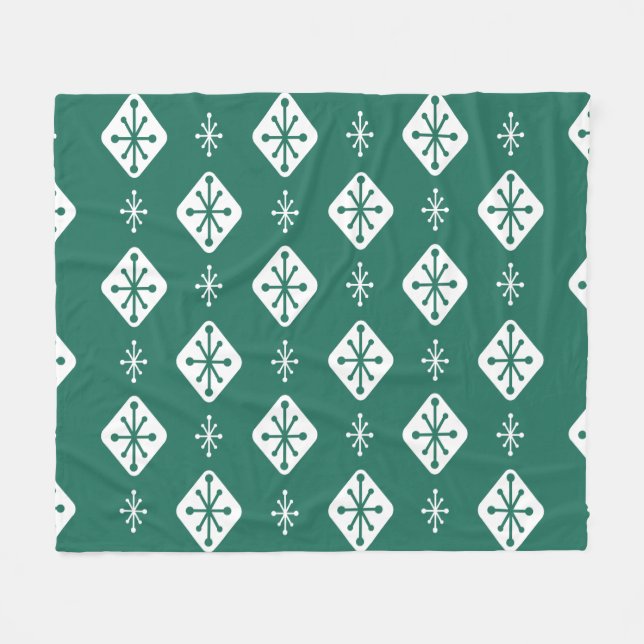 Midcentury Starbursts Diamonds Teal Fleece Blanket (Front (Horizontal))