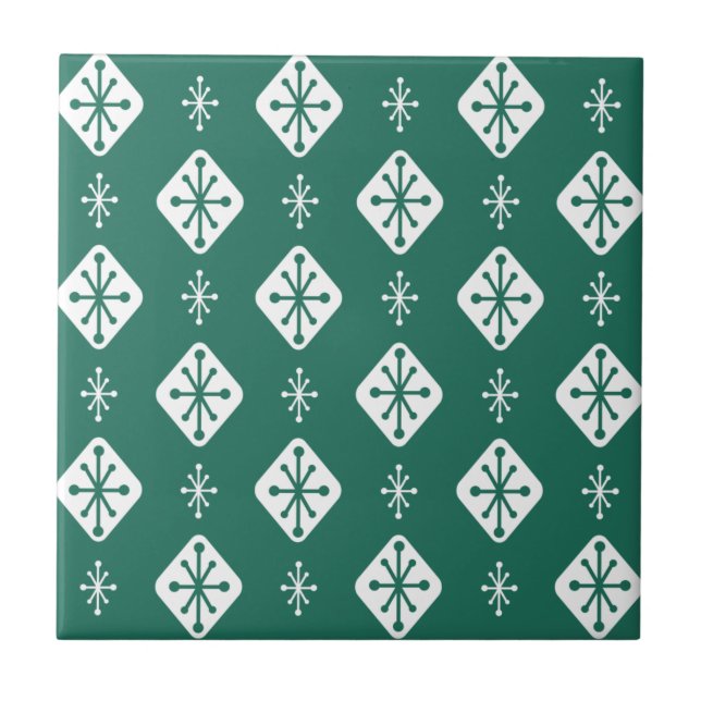 Midcentury Starbursts Diamonds Teal Tile (Front)