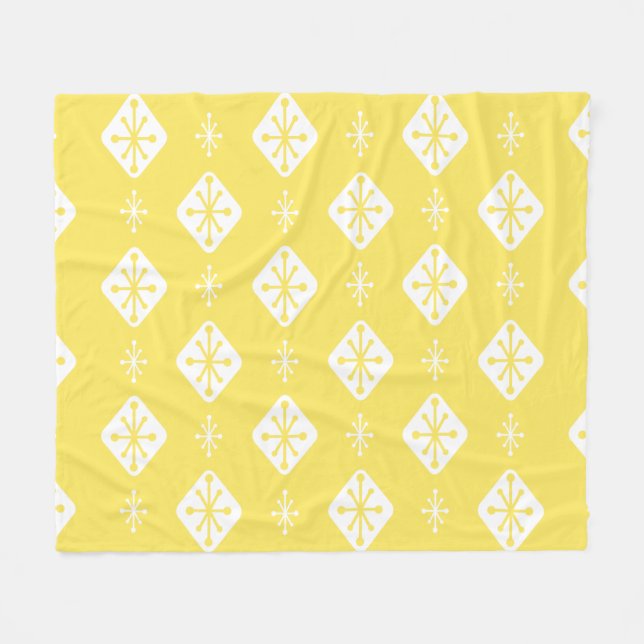 Midcentury Starbursts Diamonds Yellow Fleece Blanket (Front (Horizontal))