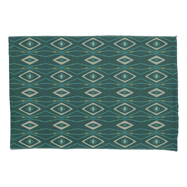 Midcentury Style Diamonds Orange Teal Abstract Pillowcase (Front-Left)
