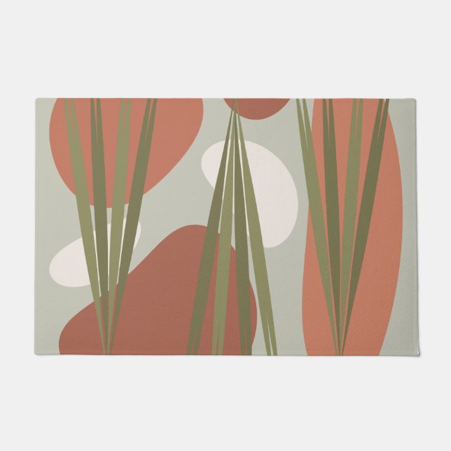 Midcentury Vintage Abstract Plants & Rocks Doormat (Front)