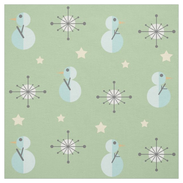 Midcentury Vintage Christmas Snowmen Fabric (Swatch)