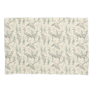 Midday Egrets - Along the River - birds pattern. Pillowcase