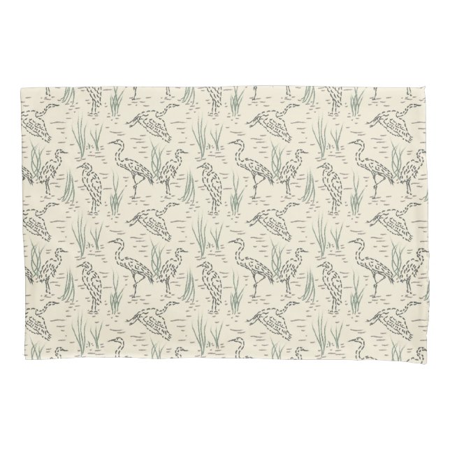 Midday Egrets - Along the River - birds pattern. Pillowcase (Front)