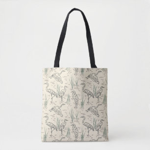 Midday Egrets - Along the River - birds pattern. Tote Bag